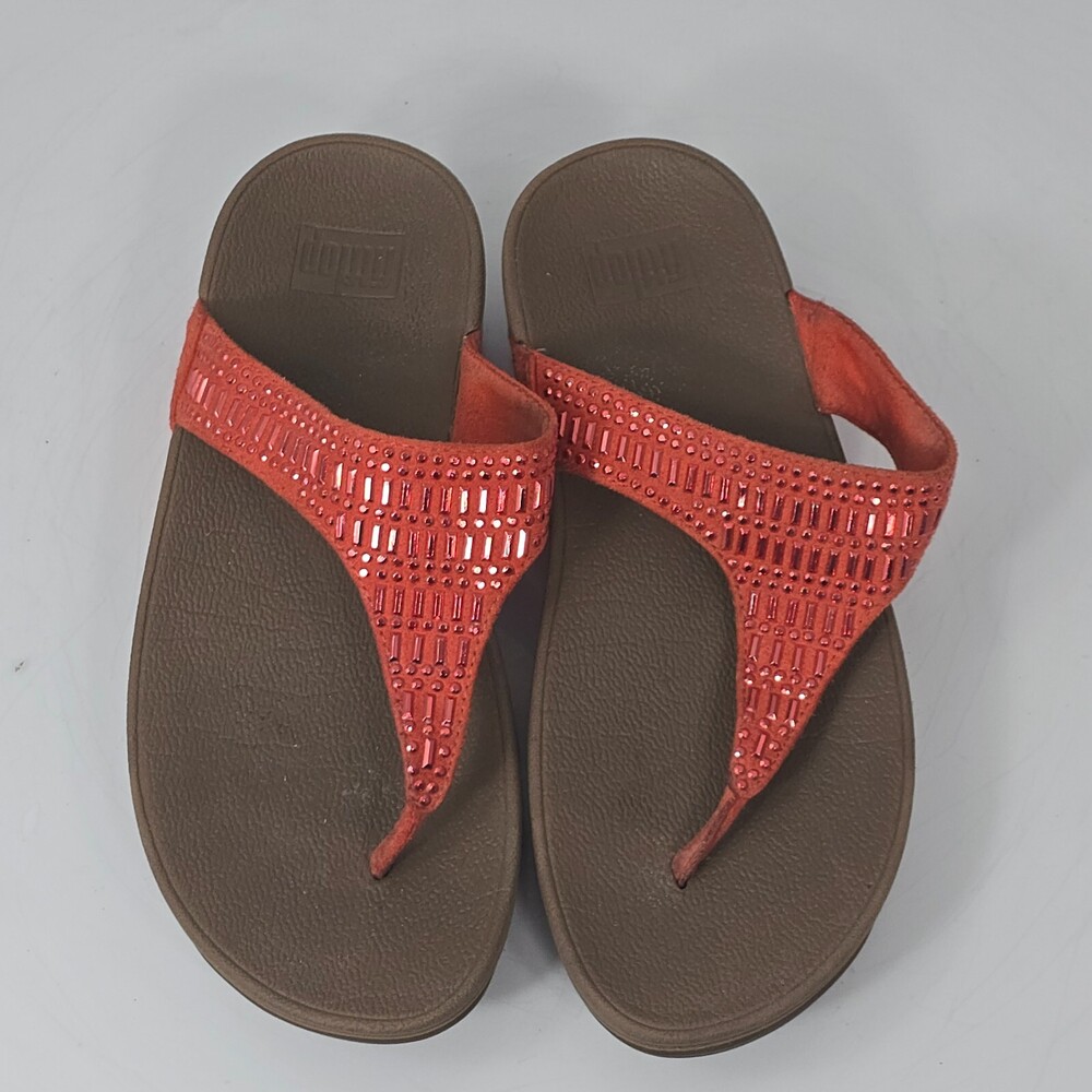 Fitflop Incastone L85-617 Women 5 Orange Embellished Gems Flip Flop Sandals